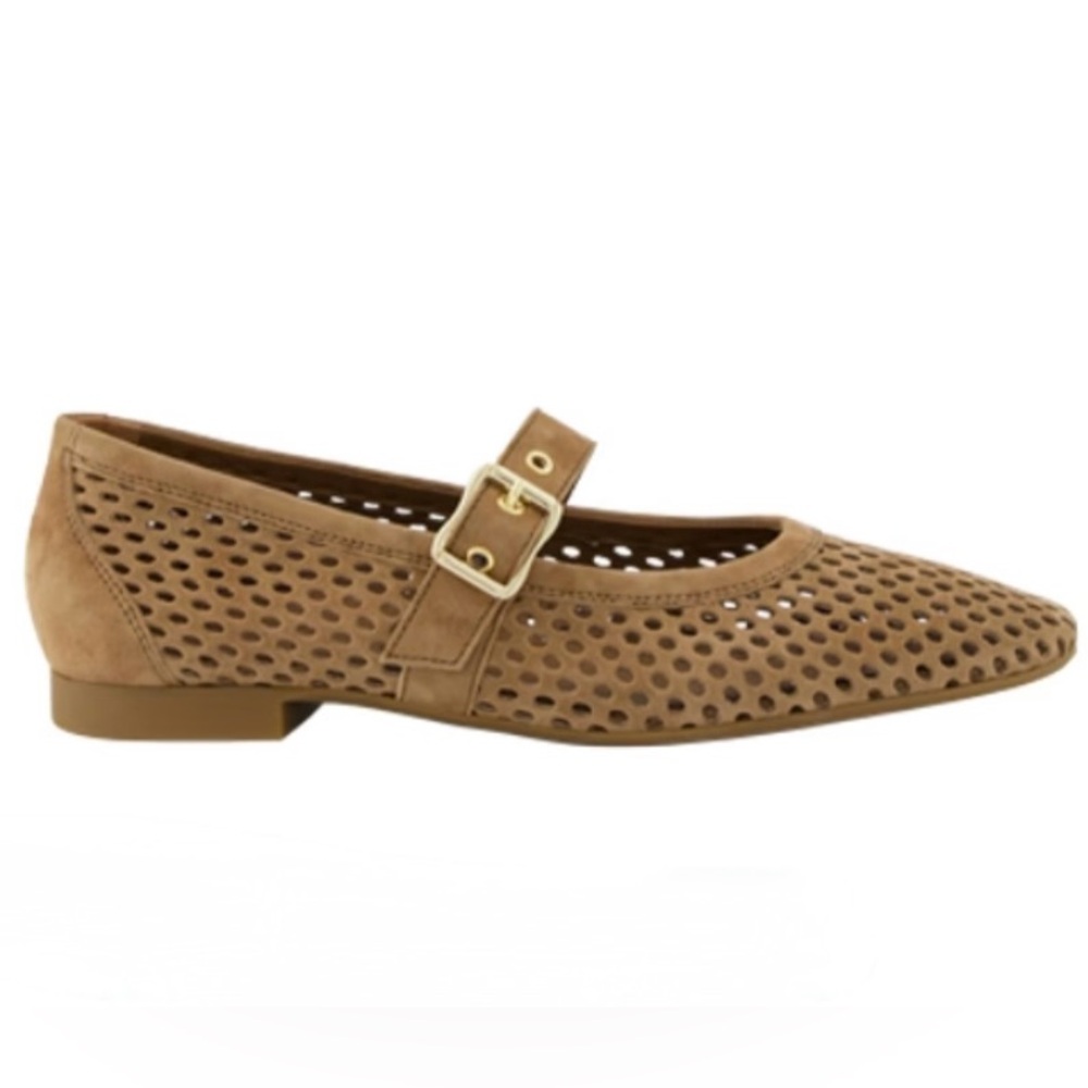 Tan/ Dakar suede leather Mary Jane flats. 
Never Worn, in Box